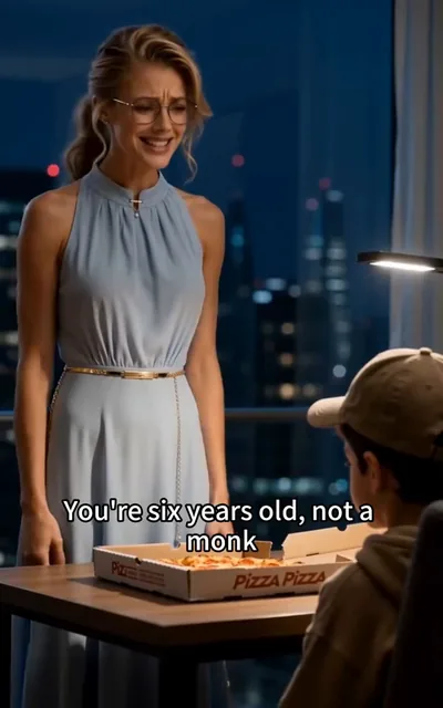 Frame ep04-f00 from episode 4 — A woman and a boy at a dinner table (ep4; subtitles as aired — You're six years old, not a monk.)
