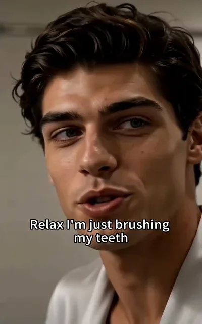 Frame ep05-f02 from episode 5 — Casual intimacy in their shared bathroom. (ep5; subtitles as aired — Relax I'm just brushing my teeth)