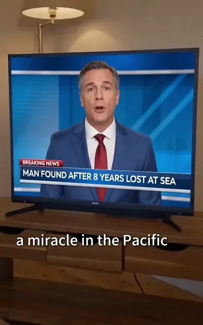 Frame ep01-f03 from episode 1 — The breaking news bulletin (ep1; subtitles as aired — A miracle in the Pacific found after eight years, the missing heir of Sterling Court.)