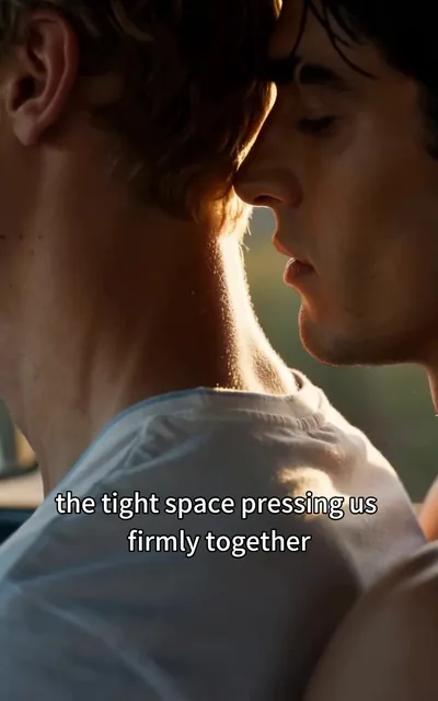 Frame ep01-f05 from episode 1 — The two boys pressed together (ep1; subtitles as aired — The tight space pressing us firmly together)