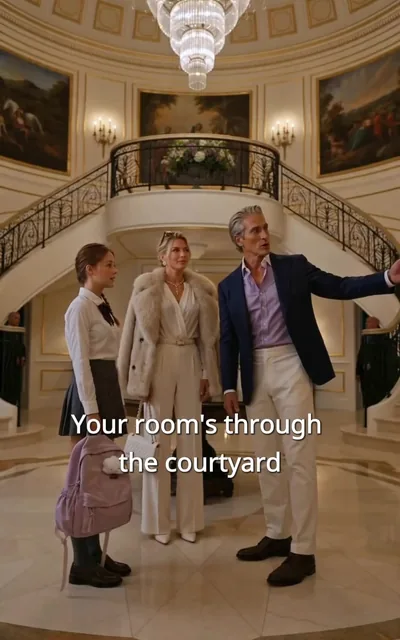 Frame ep02-f04 from episode 2 — Welcome to the mansion (ep2; subtitles as aired — Your room's through the courtyard)