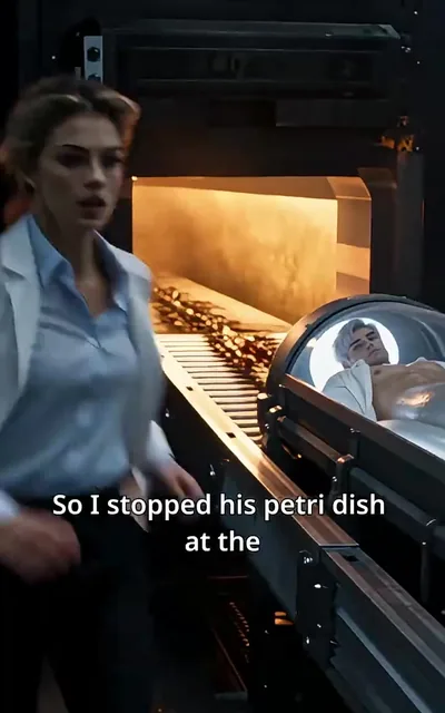 Frame ep01-f05 from episode 1 — Celia stops the petri dish (ep1; subtitles as aired — So I stopped his petri dish)
