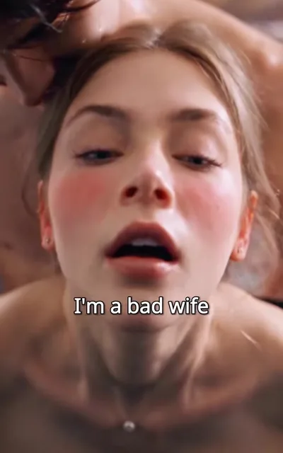 Frame ep01-f01 from episode 1 — Elena flushed against the wall (ep1; subtitles as aired — I'm a bad wife)