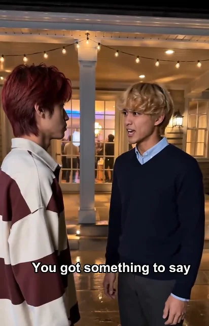 Episode 1 frame: the HERO frame — Musa faces his rival at the party, the moment that changes everything
