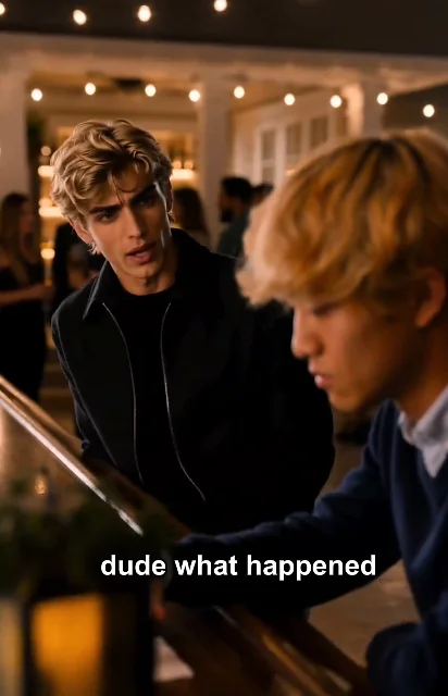 Episode 2 frame: 'dude what happened' — concern breaks through the rivalry mask