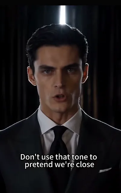 "Don't use that tone to pretend we're close" — Kieran face-on and cold-edged in rim light, the elite Alpha heir setting the temperature of the marriage in one line, and the source of his avatar (ep1, subtitles as aired)