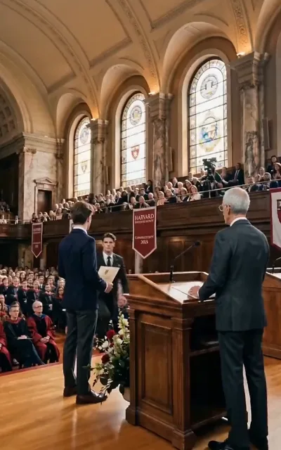 The graduation stage the empty seat made famous — the young doctor crosses it with honors