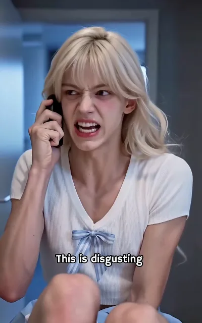 "This is disgusting" — the first "Lily" frame: bangs, waves, a bow, phone in hand (ep2, subtitles as aired)