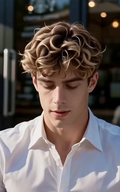 Ethan, head bowed in white — the roommate who already knows, playing it cool (ep2)