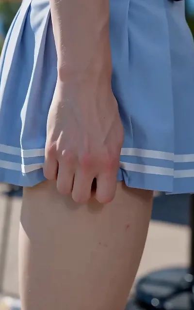 The skirt-hands optical illusion — the cross-dressing gag done as pure physical comedy (ep3)