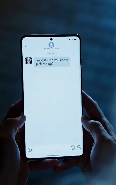 "I’m lost. Can you come pick me up?" — the chat-bubble frame, the excuse that works every time (ep4, on-screen text)