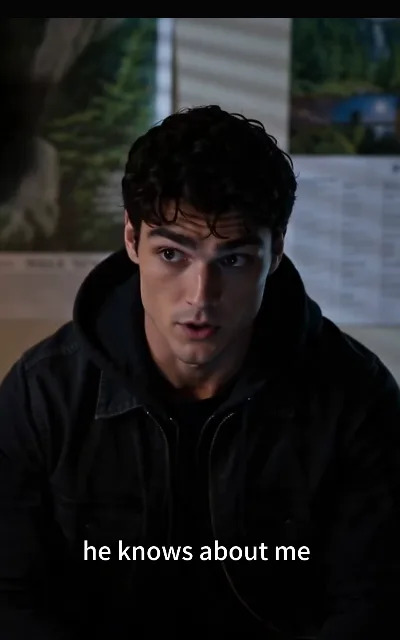 Kael shirtless mid-change in the dorm room when the line lands — "he knows about me", the moment the secret is spoken aloud (ep1, subtitles as aired; shirtless-changing frame as aired, not amplified — dorm-room everyday context)