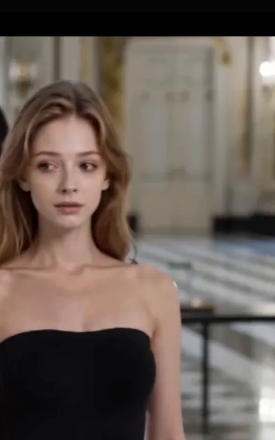 Mia by the staircase — gentle eyes, hands folded, the uniform pristine, the only softness in a house that runs on rules (ep3; ‘source of avatar_mia’, NOT a banner/badge — single-base anchor)