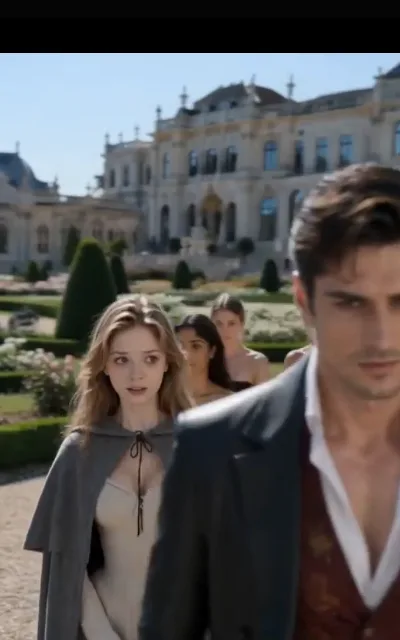 The manor at evening — the windows lit gold, the family crest above the door, the staff lining the steps to greet the new nanny (ep5)