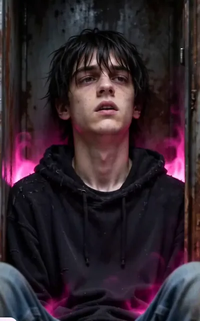 The awakening builds — Leo's face lit by the pink glow