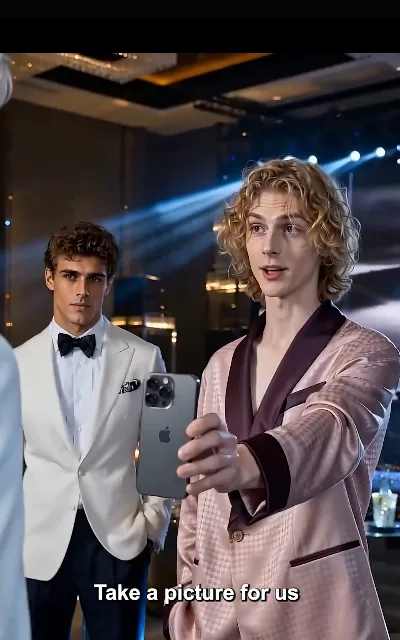 The banquet photo — the fake couple arranged for the camera, smiles in position — "Take a picture for us" (ep5, subtitles as aired)