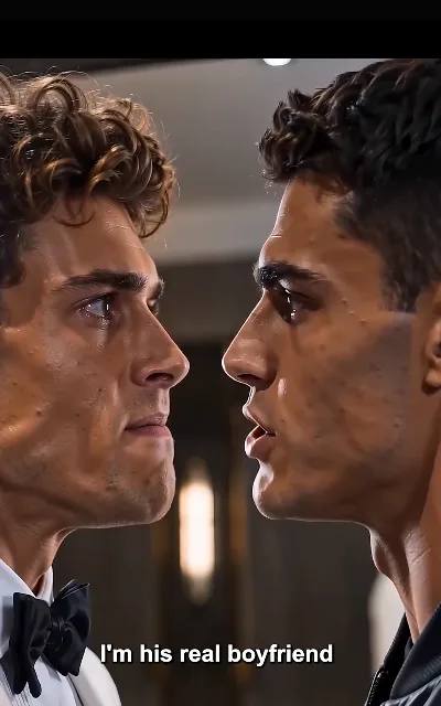 The showdown — two men squared off over one omega, the claim shouted across the room — "I'm his real boyfriend" (ep6, subtitles as aired; the source of this page’s key art)
