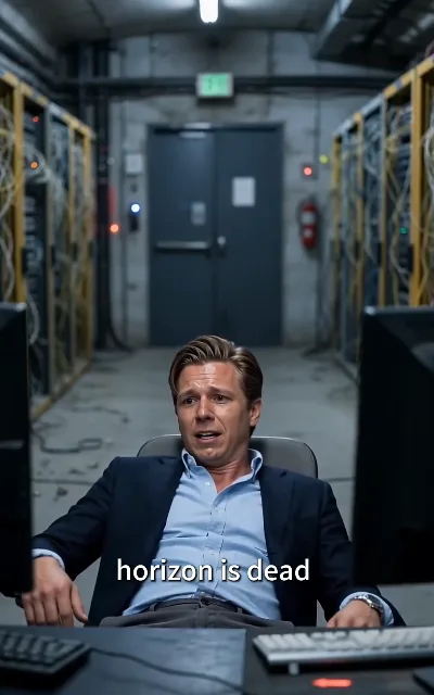 "horizon is dead" — the system-wide crash declared, Horizon being the name on the screens (ep3, subtitles as aired)