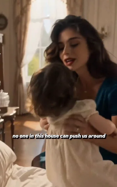 Episode 6 frame: mother comforting her little girl, 'no one in this house can push us around' — subtitles as aired