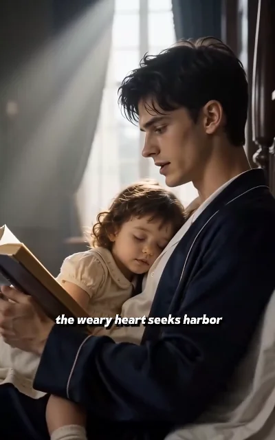 Episode 7 frame: Silas reading to a resting little girl, 'the weary heart seeks harbor' — subtitles as aired, healing beat