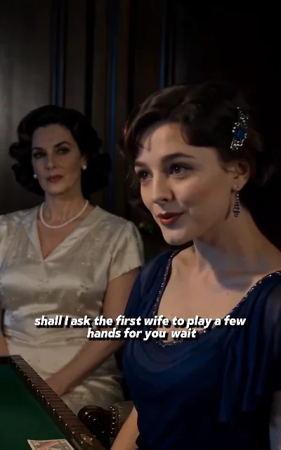 Episode 8 frame: mahjong identity conflict, 'shall I ask the first wife to play a few hands for you wait' — subtitles as aired