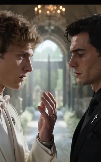 The ring exchange: the wedding band onto Eli’s finger, Kalen’s eyes down on the hand he is binding to a contract (ep1)