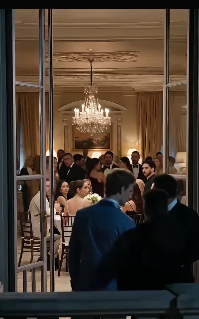 The banquet hall in full dress — crystal chandeliers and formal guests — the world this marriage performs for (ep4)