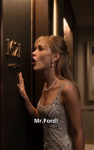 The knock - a young woman with light-blonde hair and airy bangs at a corridor door, rapping and calling out, the caption Mr.Ford! beneath (ep4; subtitles as aired - the surname as-aired evidence, she comes looking for him)