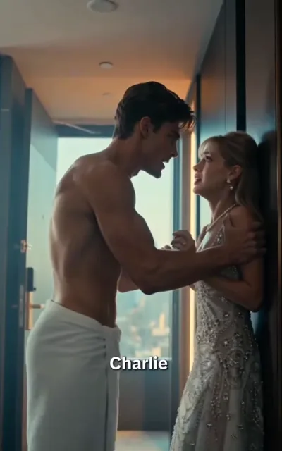 The hallway hold - in a warm-lit corridor a man in an open shirt takes a young woman gently by the shoulders mid-plea, her chin lifted toward him, both leaning in (ep4; dark-context frame as aired, not amplified - the corridor confrontation beat, hands on shoulders without force, the mutual-pull bridge)