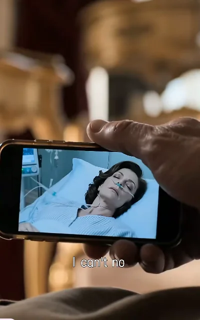 Episode 1 frame: Lily on the phone looking distressed, visiting her sick adoptive mother — the coercion setup, forced-marriage context