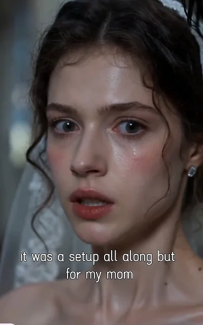 Episode 2 frame: Lily in wedding dress, tear-streaked face, 'it was a setup all along but for my mom' — subtitles as aired, TOP quote