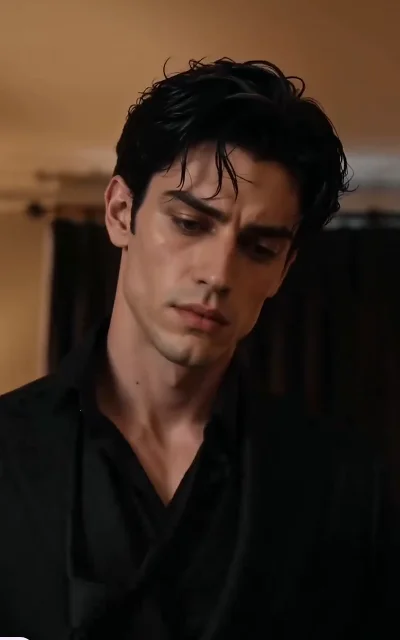 Episode 2 frame: Dante black-shirt close-up, intense gaze — male lead visual anchor