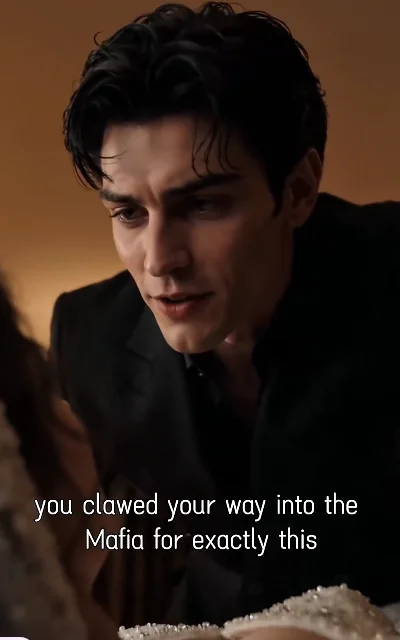Episode 2 frame: Dante leaning over Lily, 'you clawed your way into the Mafia for exactly this' — subtitles as aired