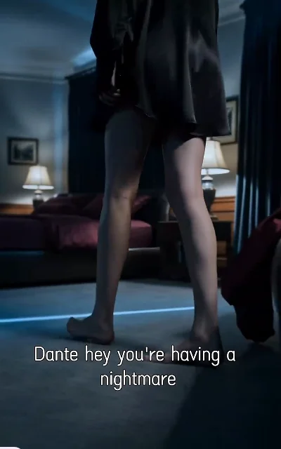 Episode 3 frame: Lily leaning over Dante, 'Dante hey you're having a nightmare' — subtitles as aired, care context