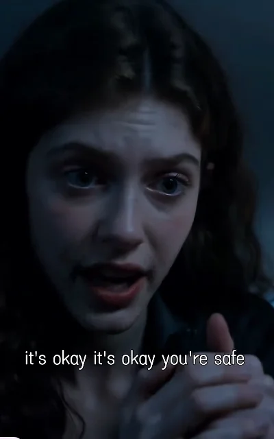 Episode 3 frame: Lily comforting, 'it's okay it's okay you're safe' — subtitles as aired, safe-context, DAKO voluntary-evidence