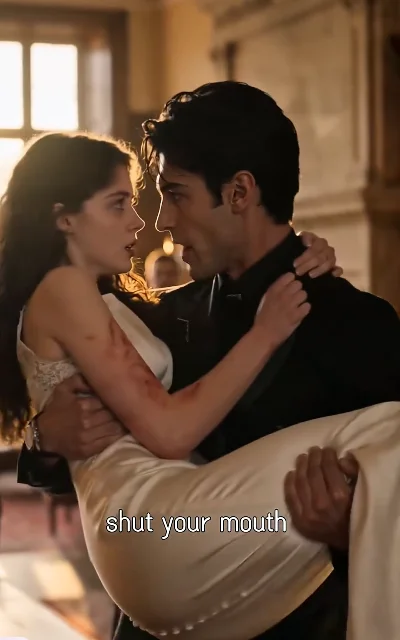 Episode 5 frame: Dante carrying Lily, care context — post-conflict rescue beat