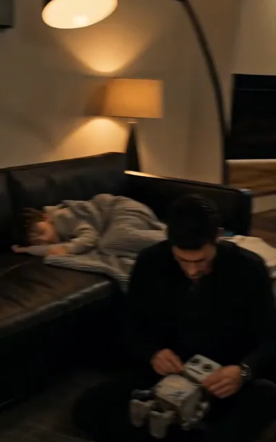 The broken robot from a dead father, rebuilt at a bedside while Leo sleeps — the quiet frame that turns a contract into a surrogate-father story (ep1; assembler identity left to the story, not asserted)