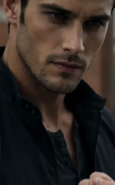 Adrian in close-up — black shirt, stubble, the neighbor with one job and one rule (ep3)