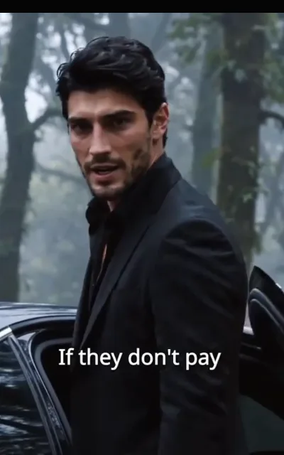 The don's arrival — a man in a black suit beside a black sedan in a fog-thick stand of trees, mid-distance, face turned slightly away — “If they don't pay” (ep1; subtitles as aired)
