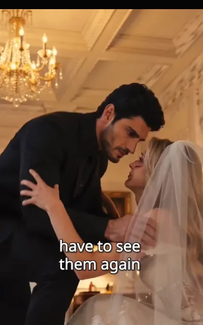 Under the chandelier, later — the two of them face to face in the warm light, her chin lifted, his hand hovering at her sleeve — “have to see them again” (ep5; subtitles as aired)
