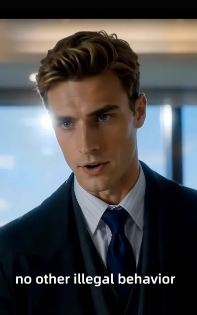 The boardroom warning — a golden-brown-haired man in a dark suit speaking across a long table, the on-screen caption “no other illegal behavior” at the frame edge (ep1; on-screen caption as aired — campaign-side beat, non-quote caption form)