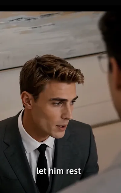 The low word — a golden-brown-haired man speaking low off to the side, the caption “let him rest” beneath (ep7; subtitles as aired)