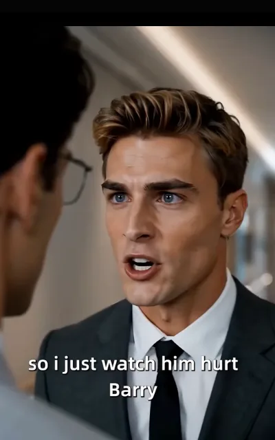 The admission — a golden-brown-haired man alone with the truth of it, the caption “so i just watch him hurt Barry” beneath (ep7; subtitles as aired — TOP quote, protection-line key frame, caption as aired not amplified)