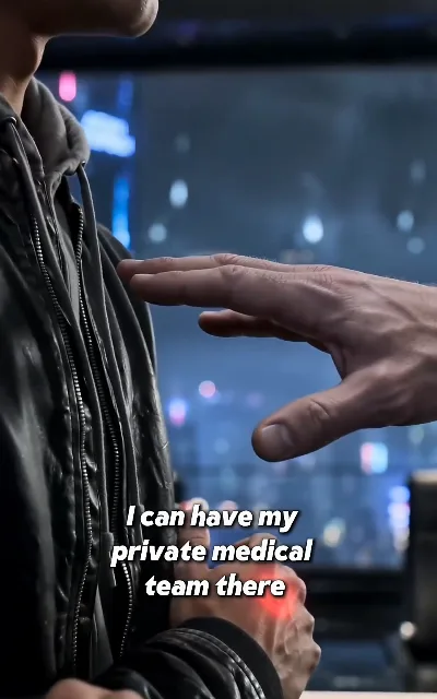 "I can have my private medical team there" — Elliot negotiating with a laser dot on his chest in the dark: leverage, delivered politely (ep2, subtitles as aired)