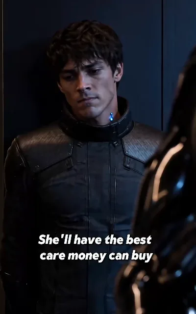 "She'll have the best care money can buy" — Elliot in the high-collar uniform, the blue light at his neck: the surgeon opening negotiations the only way he can (ep3, subtitles as aired)