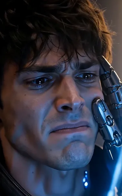 The crack — Elliot in tears with a mechanical hand beside his cheek: the first time the transaction shows up on someone's face (ep3)
