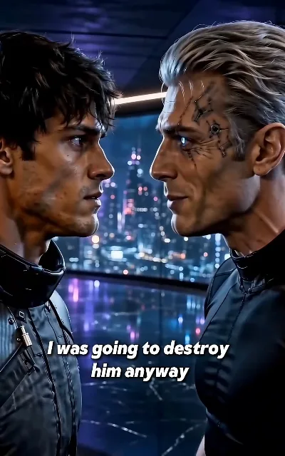 "I was going to destroy him anyway" — Elliot on guard, Ryo with the faint smirk, the night city behind the glass: a power play stated flat out (ep4, subtitles as aired; as-aired wording, power-struggle context)