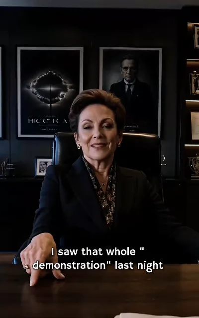 "I saw that whole demonstration last night" — the executive summons: the boss in her office chair, gold rings and all, before the contract comes down (ep2, subtitles as aired)