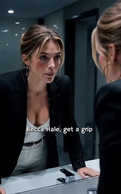 "Becca Hale, get a grip" — the bathroom-mirror pep talk, delivered to her own reflection (ep3, subtitles as aired)