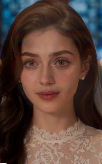 Episode 1 frame: Emily in a white wedding dress, a close-up of shock and heartbreak — the abandonment moment